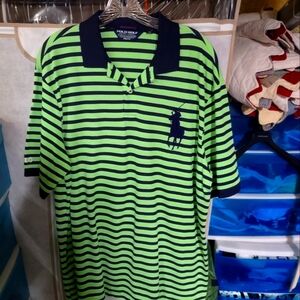 Polo Ralph Lauren Green and Navy Striped Polo Shirt